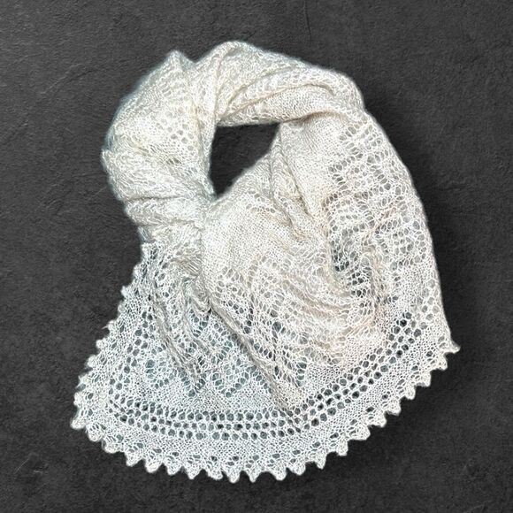 Goat Wool Lace Knit Shawl Scarf Wrap
Handmade Russian Orenburg Style Light Gray - Picture 2 of 12